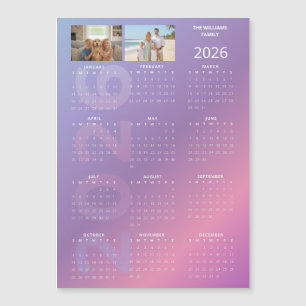 Carte Magnétique Calendrier annuel 2026 Rose Bleu Photo personnalis