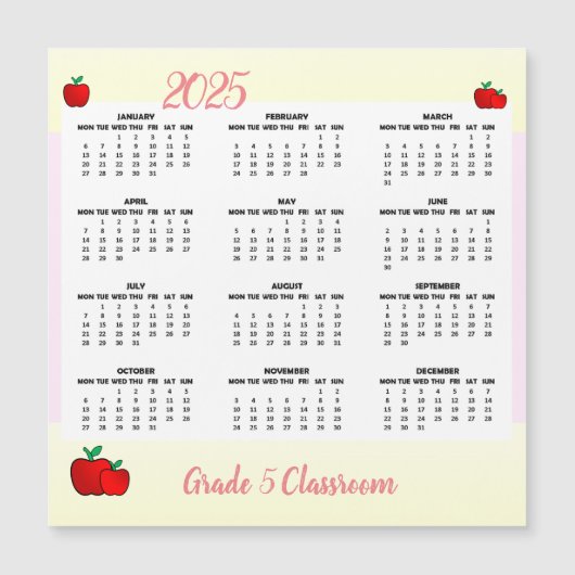 Carte Magnétique Calendrier Apple enseignant 2025 (Devant)