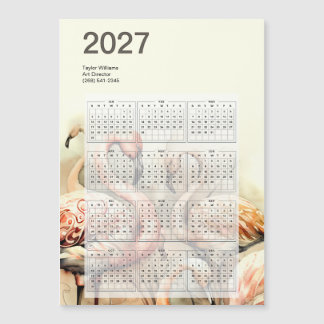 Carte Magnétique Calendrier artistique flamant 2027 avec dos magnét
