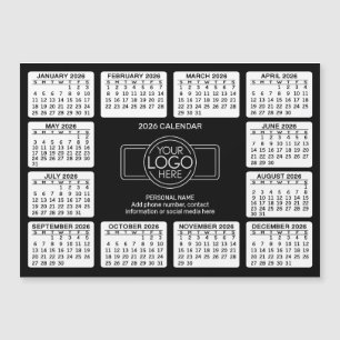 Carte Magnétique Calendrier avec logo Coordonnées Noir - Aimant
