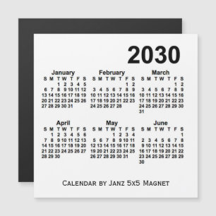 Carte Magnétique Calendrier blanc de 6 mois 2030 par Janz 5x5 Magne