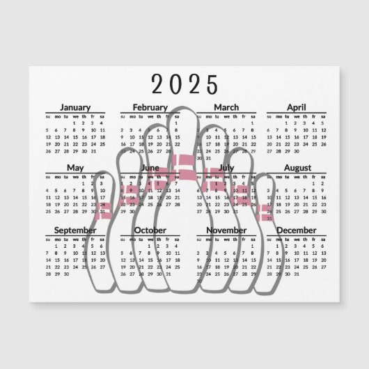 Carte magnétique Calendrier Bowling Design 2025 (Devant)