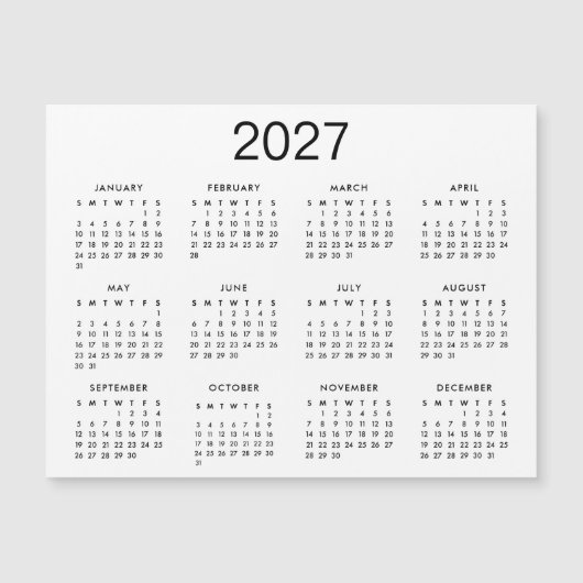 Carte Magnétique Calendrier Classique Noir Et Blanc 2025 (Devant)