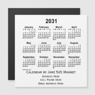 Carte Magnétique Calendrier commercial blanc 2031 par Janz 5x5 Magn