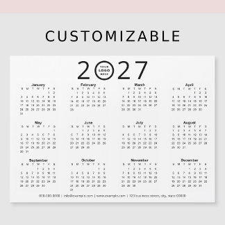 Carte Magnétique Calendrier d'affaires à logo personnalisé Noir Bla