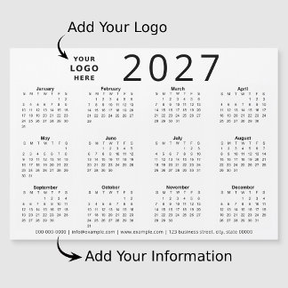 Carte Magnétique Calendrier d'affaires à logo personnalisé Noir Bla