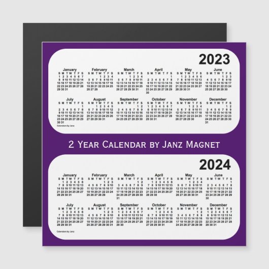 Carte Magnétique Calendrier de 2 ans violet 2023-2024 par Janz Magn (Devant / Derrière)