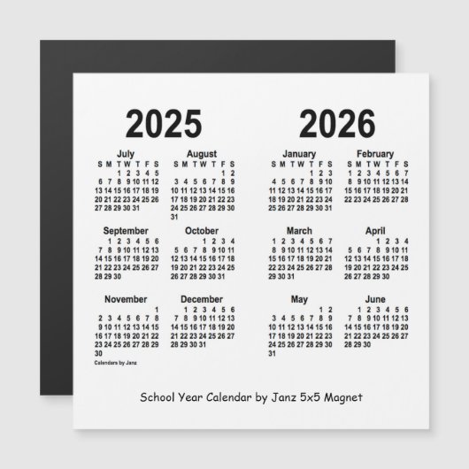 Carte Magnétique Calendrier de l'année scolaire blanche 2025-2026 p (Devant / Derrière)