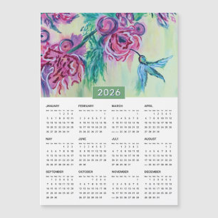 Carte Magnétique Calendrier de peinture de colibri vert violet 2026