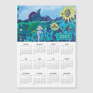 Carte Magnétique Calendrier de peinture de femme dans un champ de t