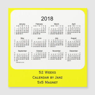Carte Magnétique Calendrier des 52 semaines jaunes 2018 par Janz