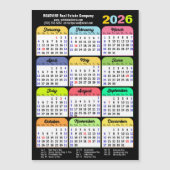 Carte Magnétique Calendrier des couleurs 2026 Vacances US Entrepris (Devant)