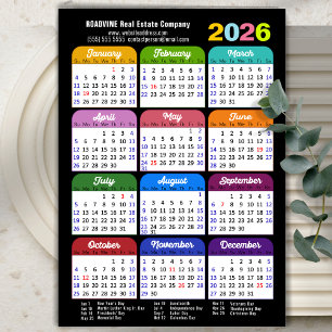 Carte Magnétique Calendrier des couleurs 2026 Vacances US Entrepris