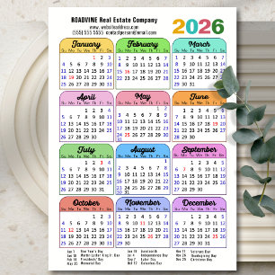 Carte Magnétique Calendrier des couleurs 2026 Vacances US Entrepris