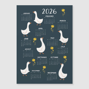 Carte Magnétique Calendrier des Fleurs sauvages et oies jaunes 2026