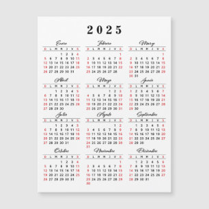 Carte Magnétique Calendrier espagnol 2025 Blanc Noir Rouge
