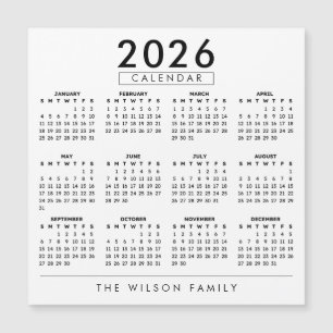 Carte Magnétique Calendrier familial personnalisé 2026
