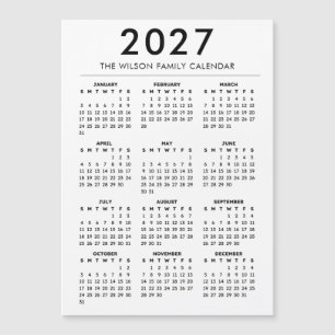 Carte Magnétique Calendrier familial personnalisé 2027