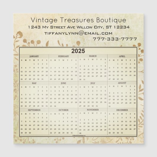 Carte Magnétique Calendrier Feuille de coeur Arbre floral Mint vert (Devant)
