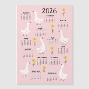 Carte Magnétique Calendrier Fleur sauvage et oie jaune 2026 - Rose