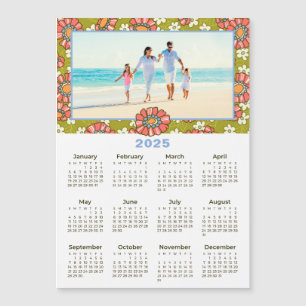 Carte Magnétique Calendrier floral Retro Photo personnalisée 2025