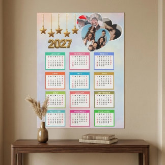 Carte Magnétique Calendrier floral rose 2027 avec photo personnalis