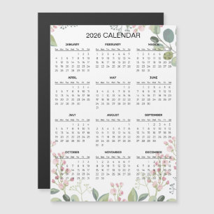 Carte Magnétique Calendrier floral simple mais élégant 2026 Aiman