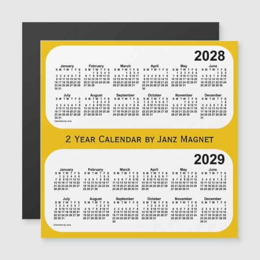 Carte Magnétique Calendrier Gold 2028-2029 par Janz (Devant / Derrière)