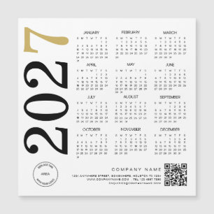 Carte Magnétique Calendrier Logo QR Code Entreprise Or Blanc 2027