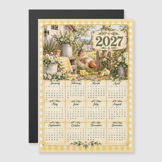 Carte Magnétique Calendrier Magnétique 2027 - Poules de Ferme Vinta