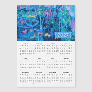 Carte Magnétique Calendrier magnétique abstrait floral bleu 2027