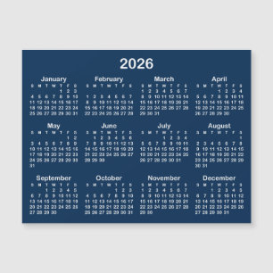 Carte Magnétique Calendrier Magnétique Bleu Marine et Blanc 2026
