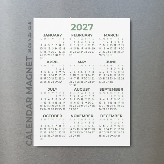 Carte Magnétique Calendrier Magnétique de Base Simple Vert Olive 20