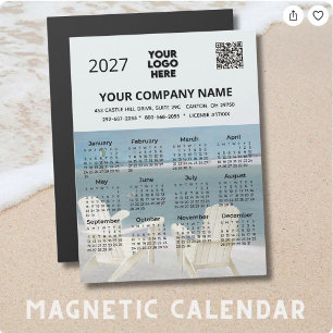 Carte Magnétique Calendrier magnétique de plage 2027 avec code QR d