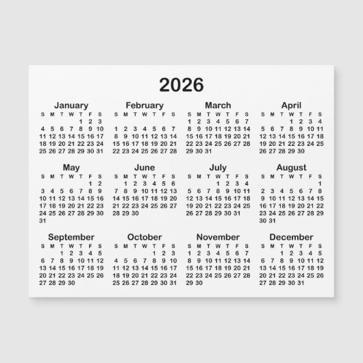 Carte Magnétique Calendrier magnétique minimal noir 2026 (Devant)