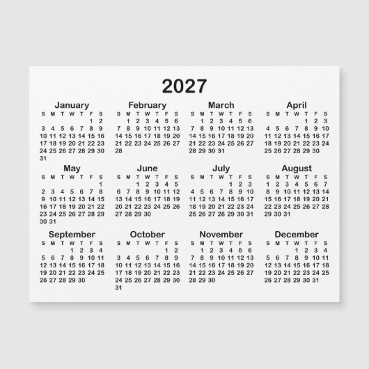 Carte Magnétique Calendrier magnétique minimal noir 2027 (Devant)