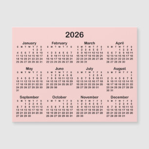 Carte Magnétique Calendrier Magnétique Minimaliste Rose Pâle et Noi