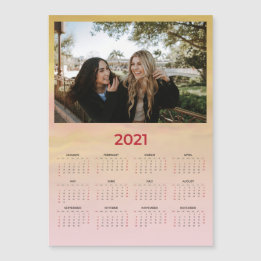 Carte Magnétique Calendrier magnétique photo couleur rose 2021 pers