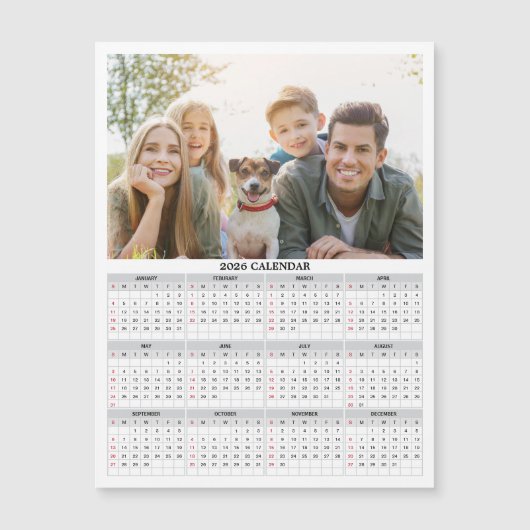 Carte Magnétique Calendrier magnétique photo personnalisé 2026 (Devant)