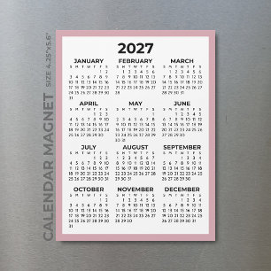 Carte Magnétique Calendrier magnétique rose pâle vue annuelle 2027