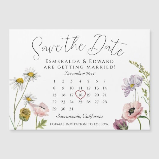 Carte Magnétique Calendrier Mariage Fleur SimpleWild Enregistrer La (Devant)