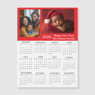 Carte Magnétique Calendrier mini personnalisé 2026 avec photos
