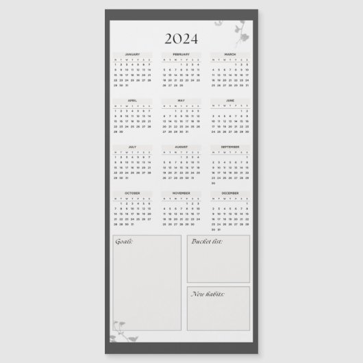 Carte Magnétique Calendrier minimal gris 2024 (Devant)