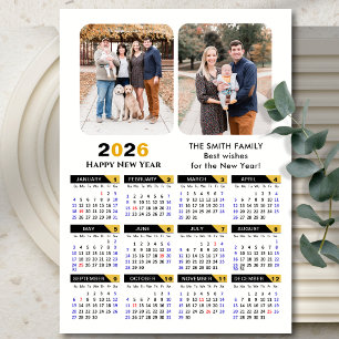 Carte Magnétique Calendrier moderne 2026 2 Photo Black Gold Magnéti