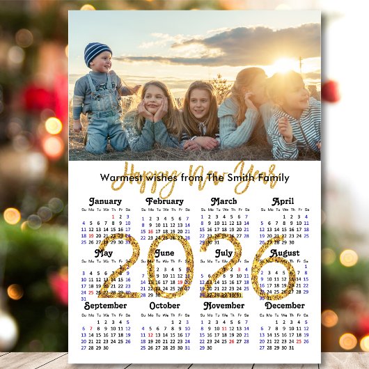 Carte Magnétique Calendrier moderne 2026 Gold Script Simple Magnéti