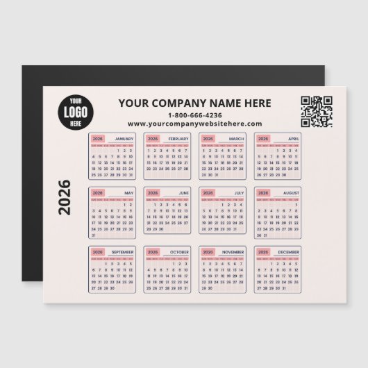 Carte Magnétique Calendrier mural d'entreprise (Devant / Derrière)