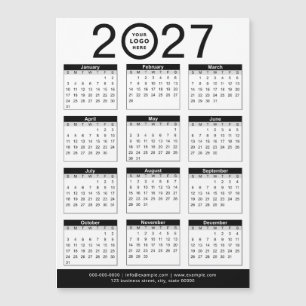 Carte Magnétique Calendrier personnalisé noir et blanc 2027 & logo
