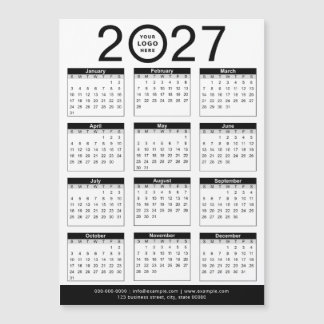 Carte Magnétique Calendrier personnalisé noir et blanc 2027 & logo