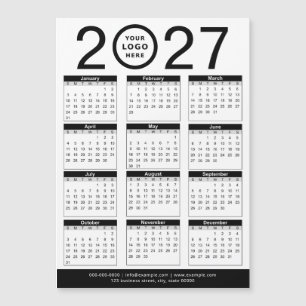 Carte Magnétique Calendrier personnalisé noir et blanc 2027 & logo