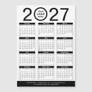 Carte Magnétique Calendrier personnalisé noir et blanc 2027 & logo